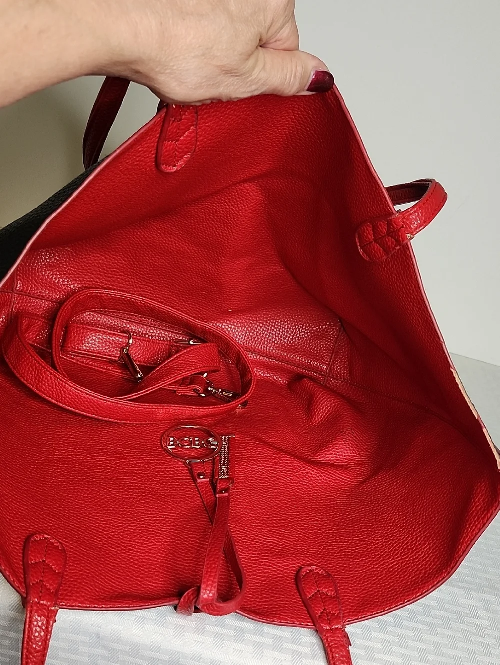 BCBG Paris Reversible Tote Shoulder Bag Black Red
